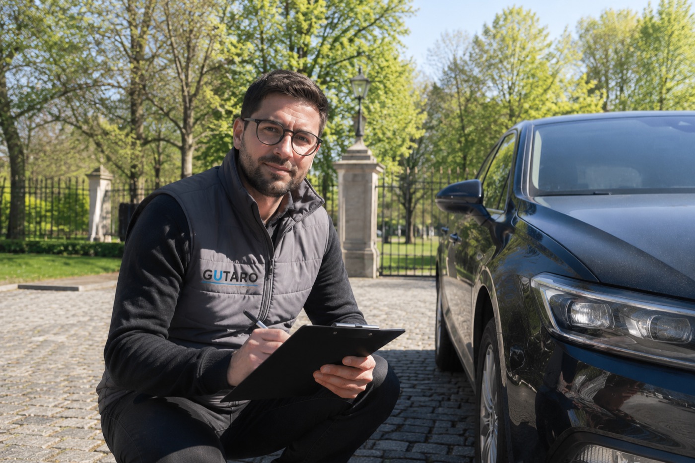 Ihr GUTARO Kfz Gutachter bei der Schadenaufnahme am Fahrzeug